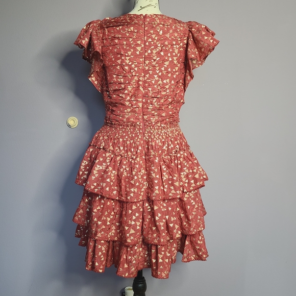Anthropologie Red And Gold Mini Ruffle Dress - Picture 8 of 15